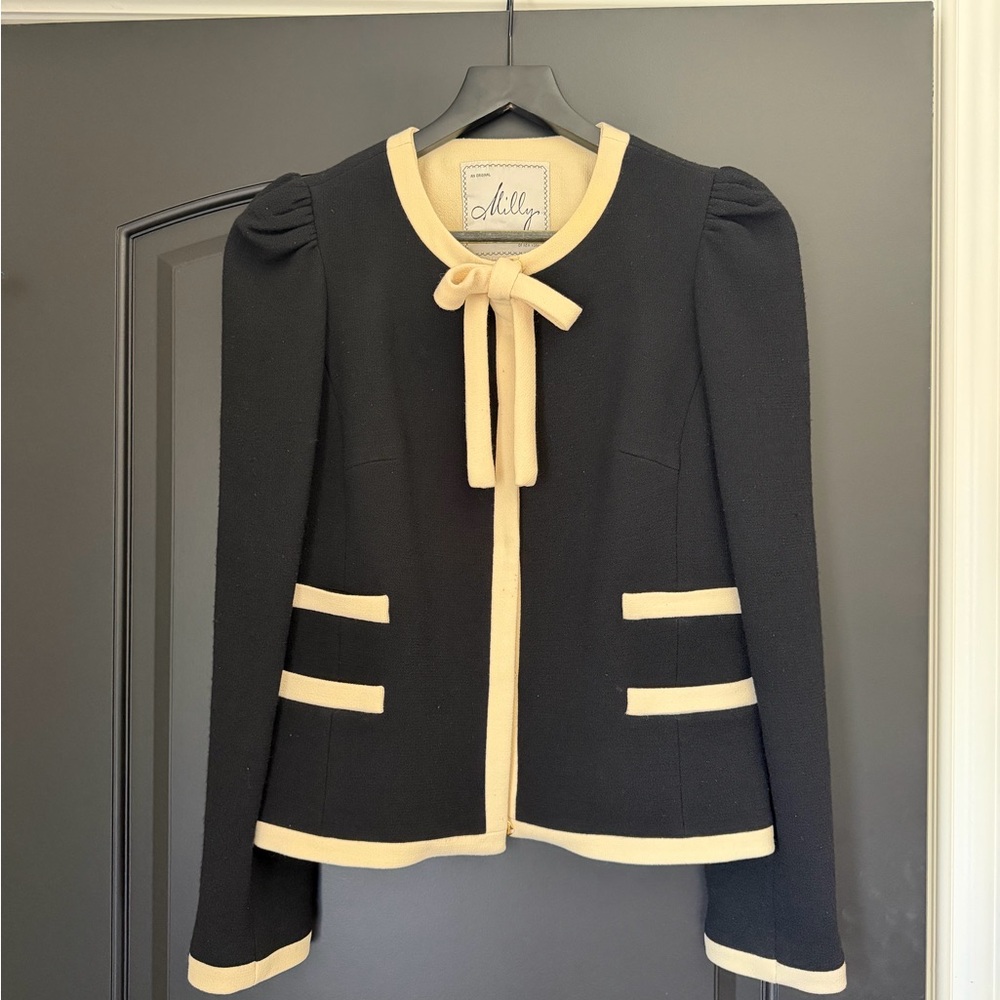 Milly Women's Black Blazer with Cream Trim